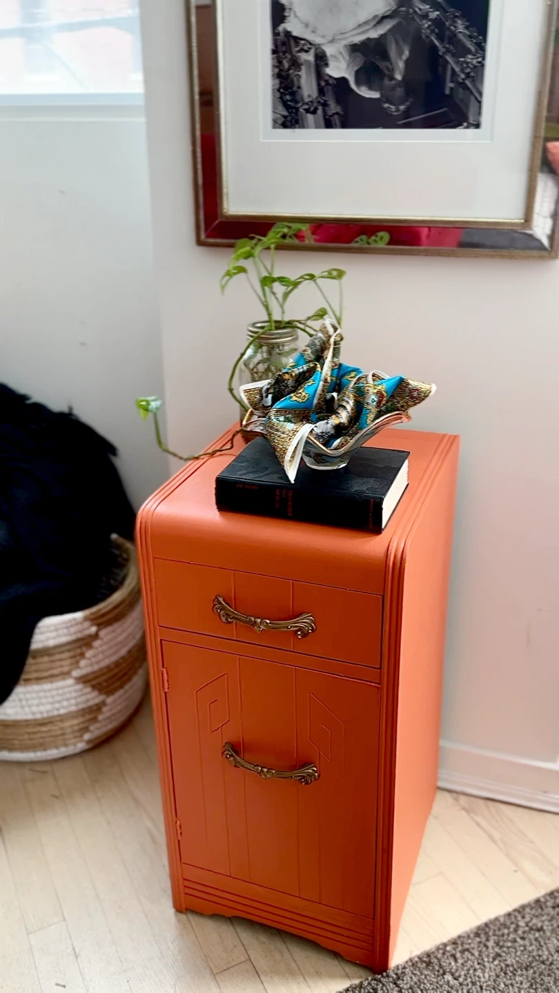 Tuscan Orange Art Deco Bedside Cabinet - photo 5
