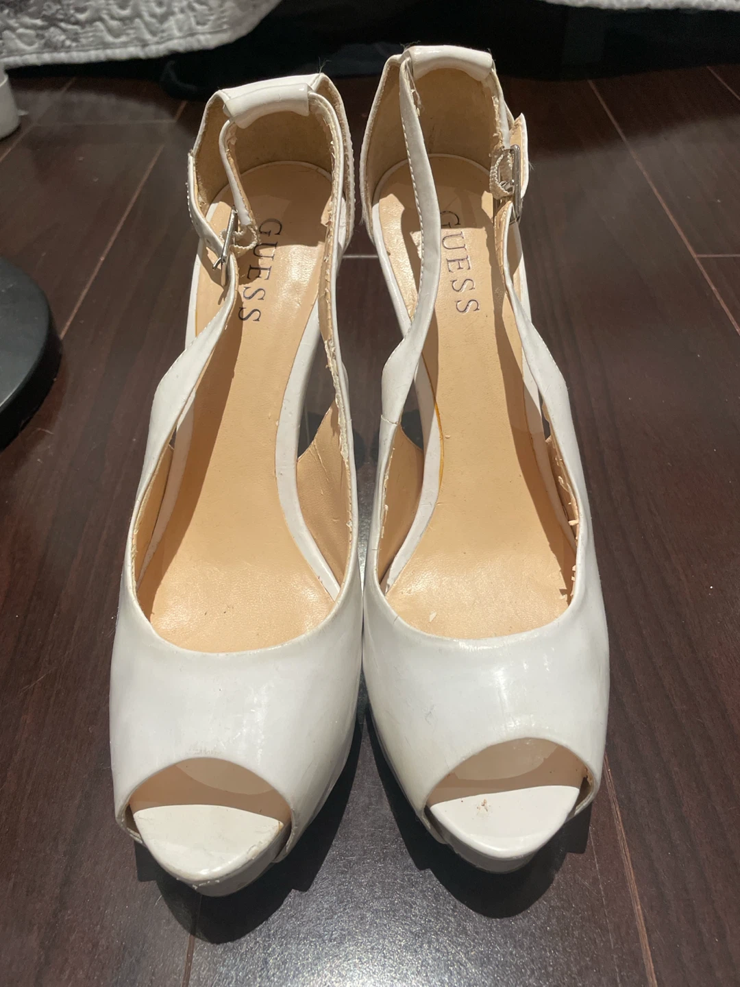 Guess White Peep-Toe Heels with Ankle Strap - photo 2