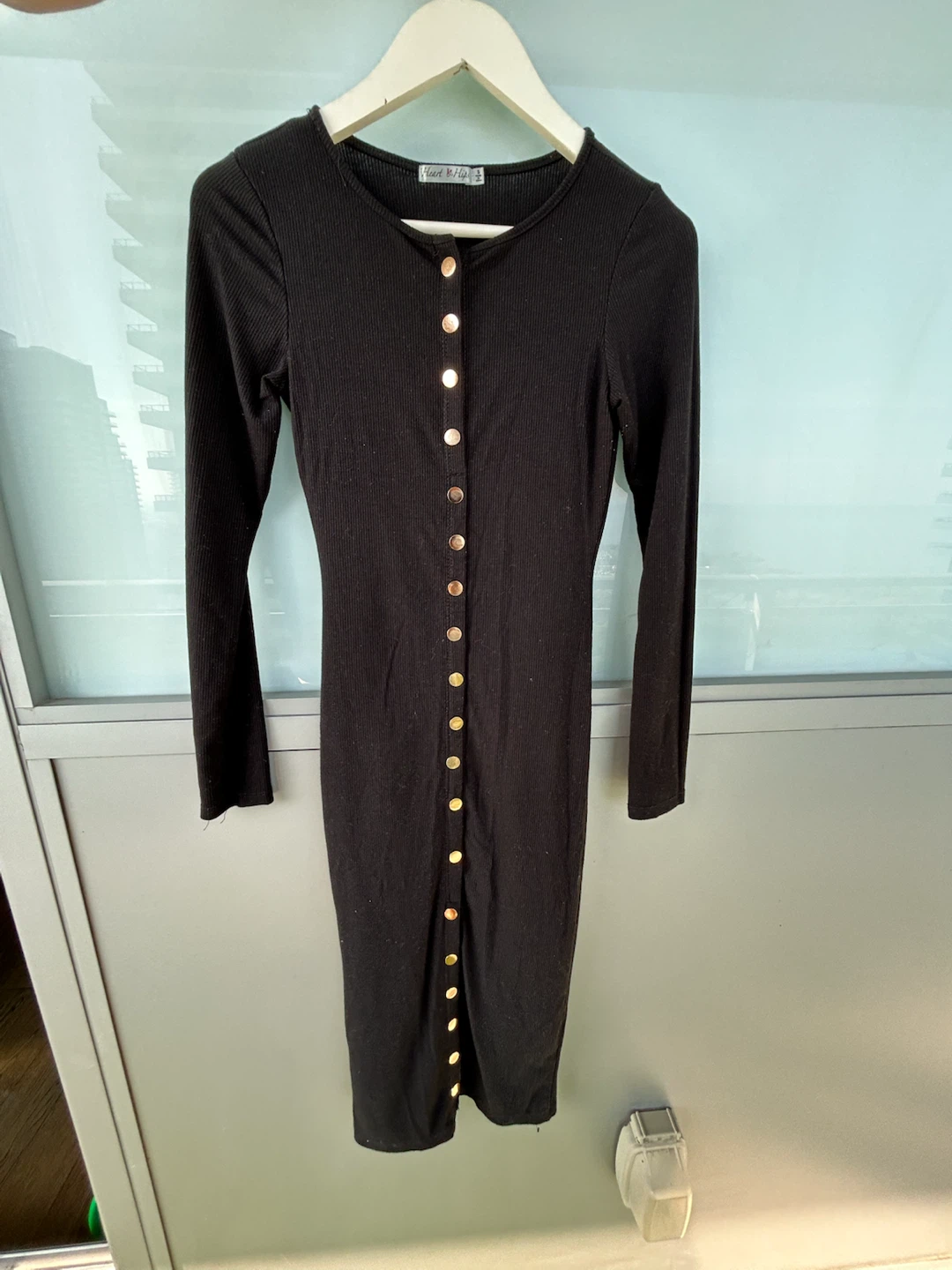 Black Ribbed Button-Up Midi Dress - photo 2