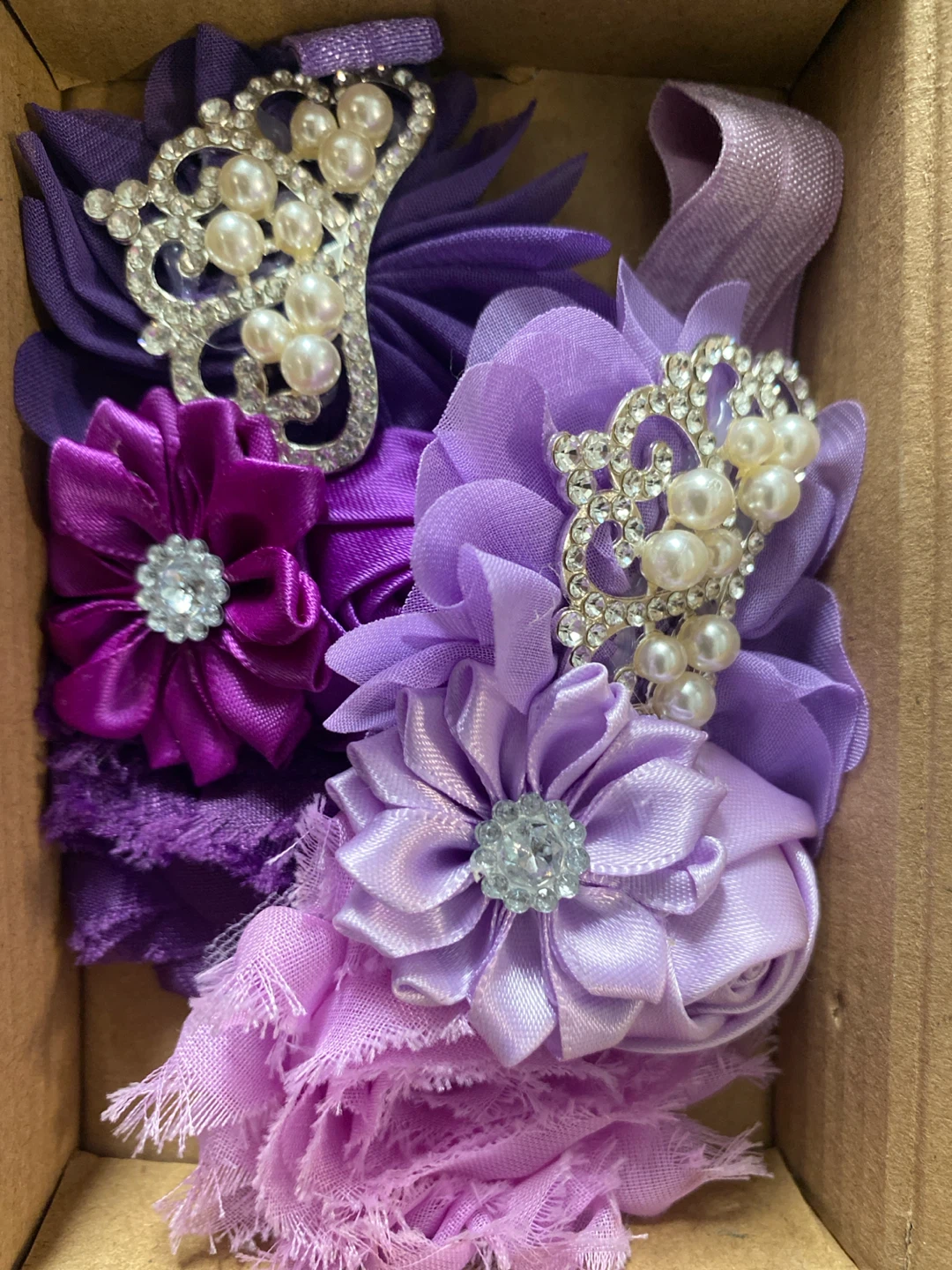 Baby girl Purple Flower Headbands with Pearls and Rhinestones