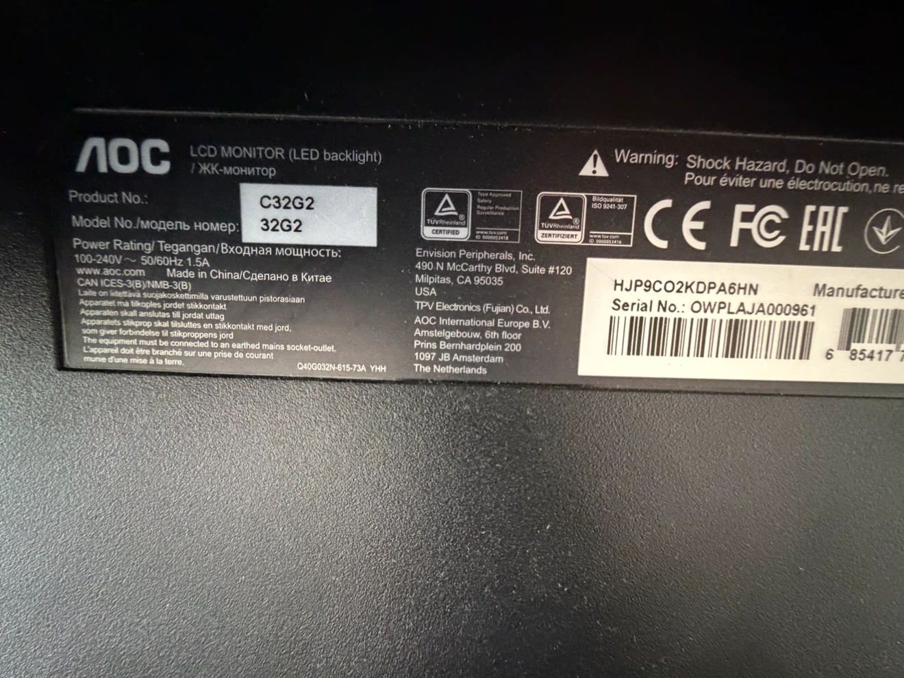 AOC C32G2 32" Curved Gaming Monitor