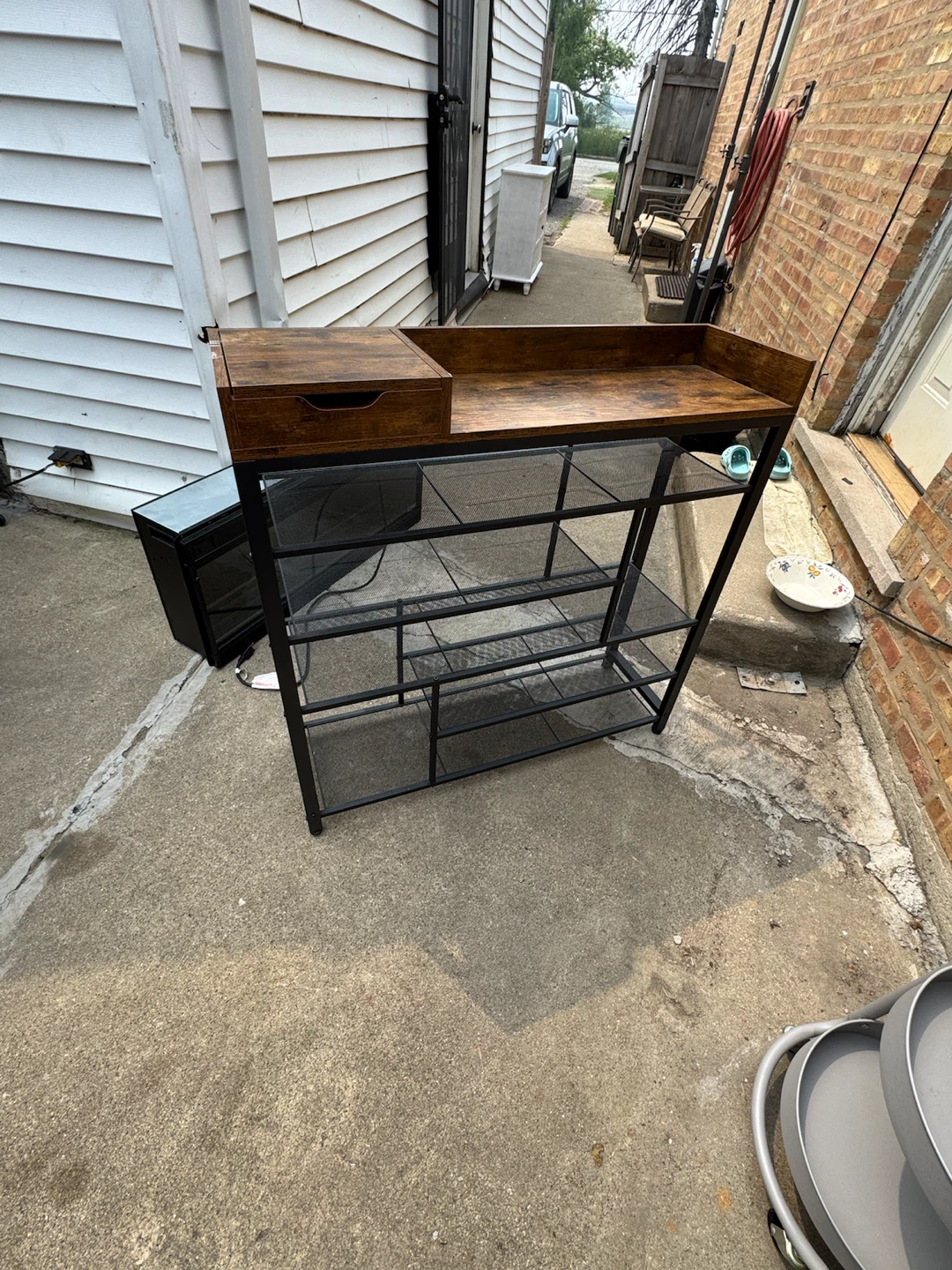 Rustic Brown and Black Metal Shelf Unit
