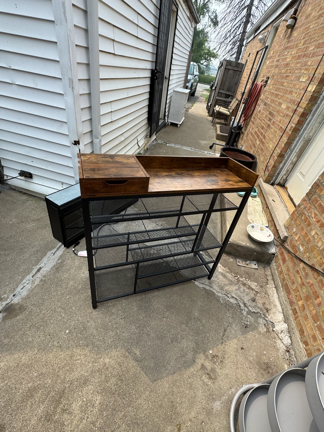 Rustic Brown and Black Metal Shelf Unit - photo 2