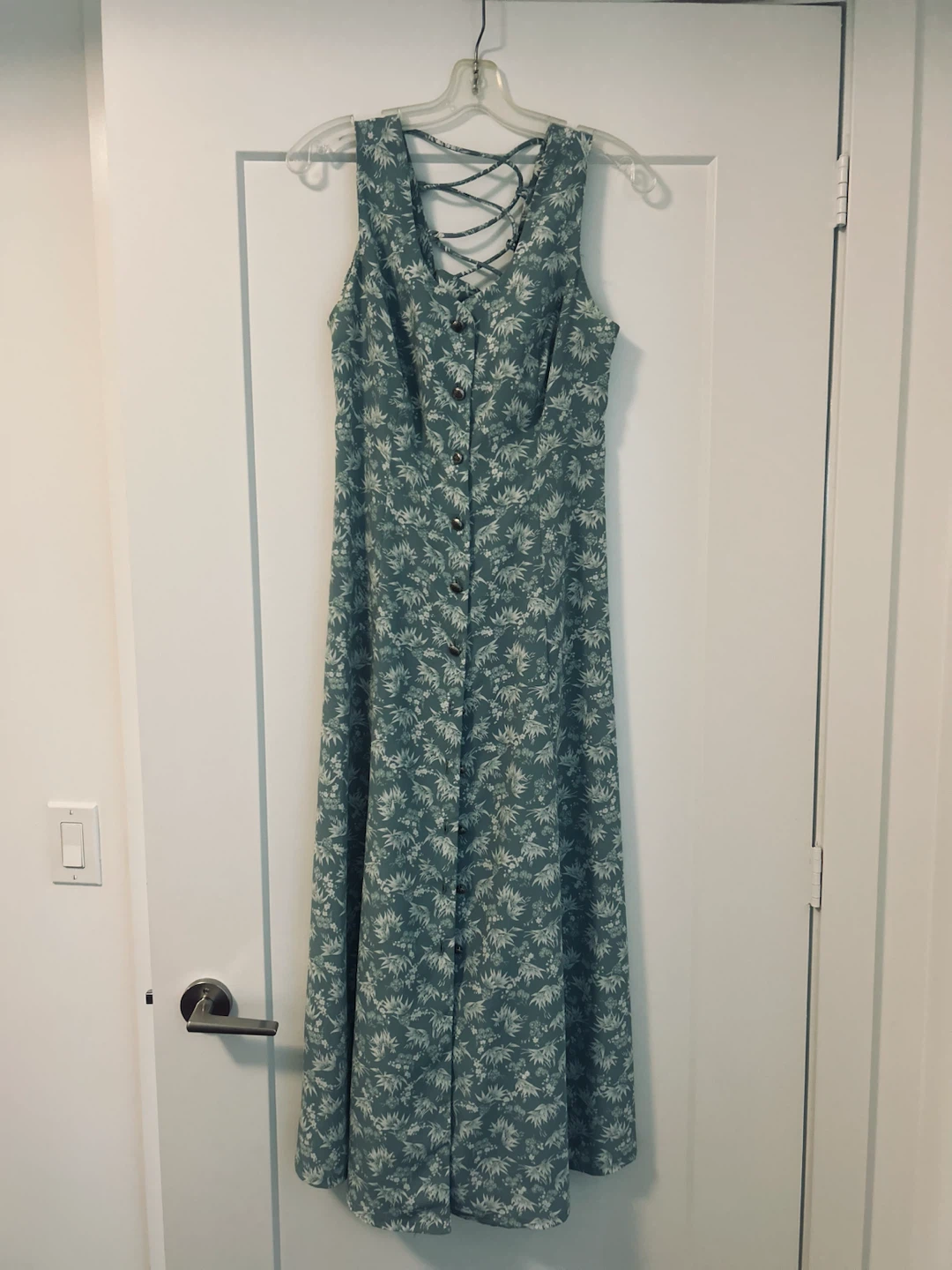Floral Print Button-Up Midi Dress with Lace-Up Back - photo 3