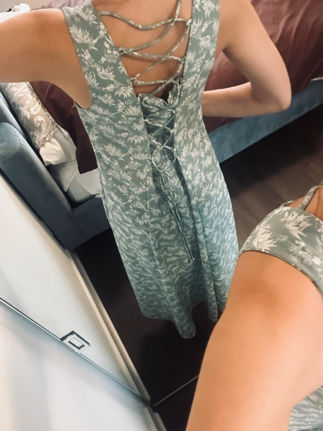 Floral Print Button-Up Midi Dress with Lace-Up Back - photo 4