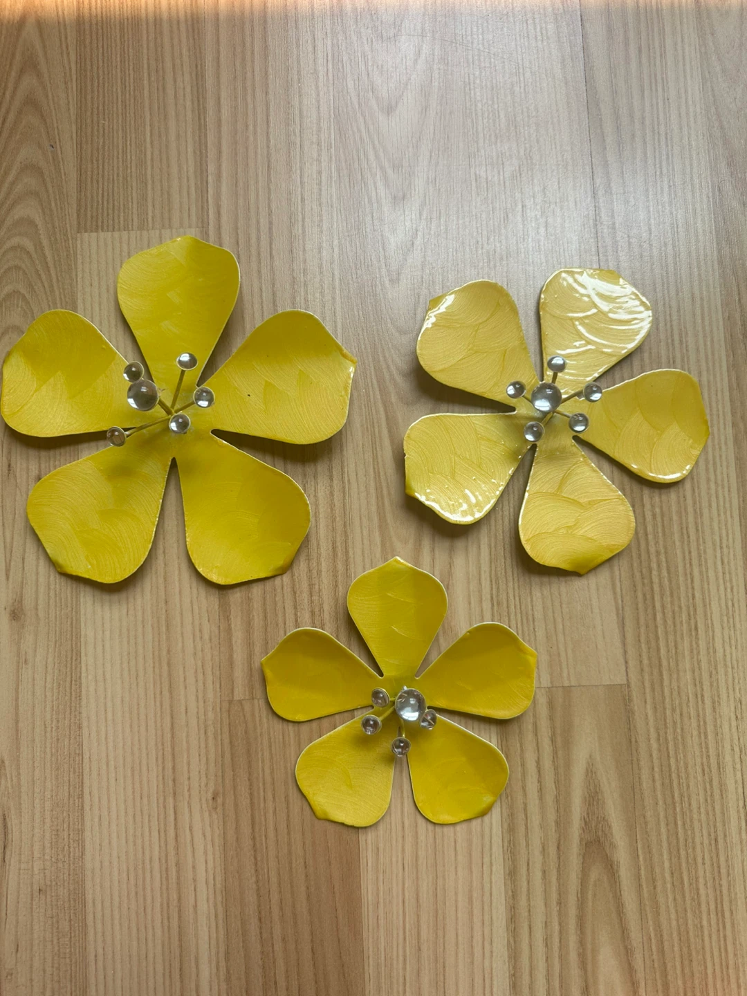 Set of 3 Yellow Flower Wall Decor - METAL