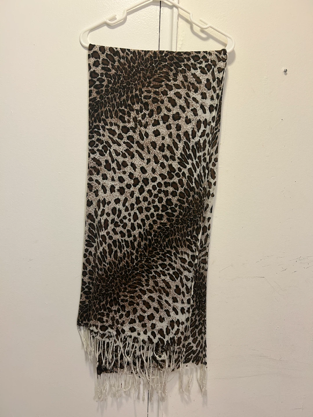 Leopard Print Scarf with Fringe - photo 2