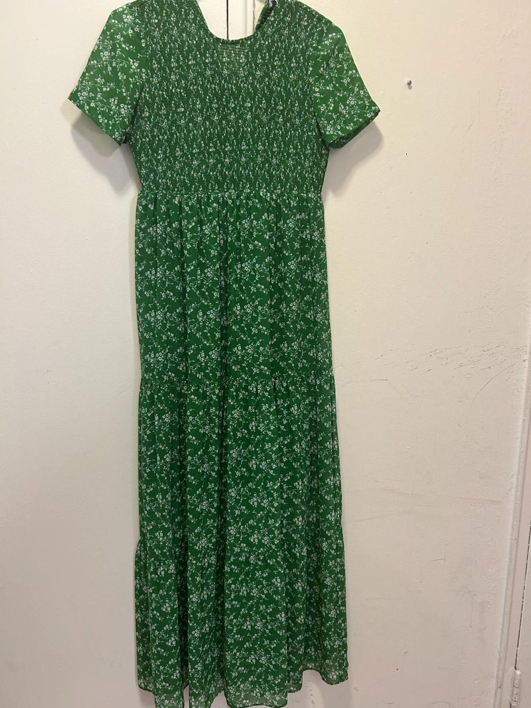 Zara Green Floral Smocked Maxi Dress - Size S