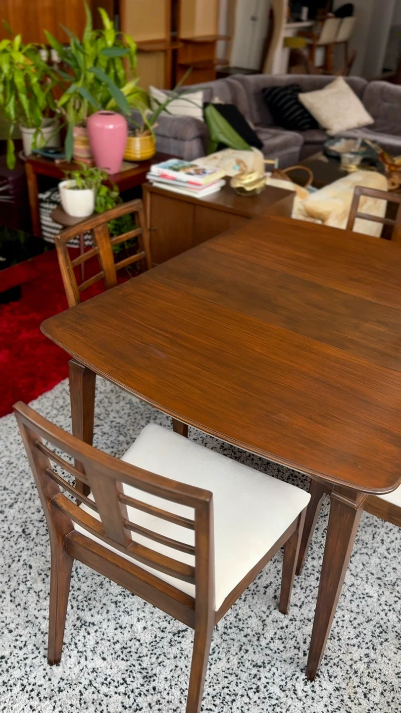 MCM Walnut Expanding Dining Set | 4 Chairs + Table/2 leaves