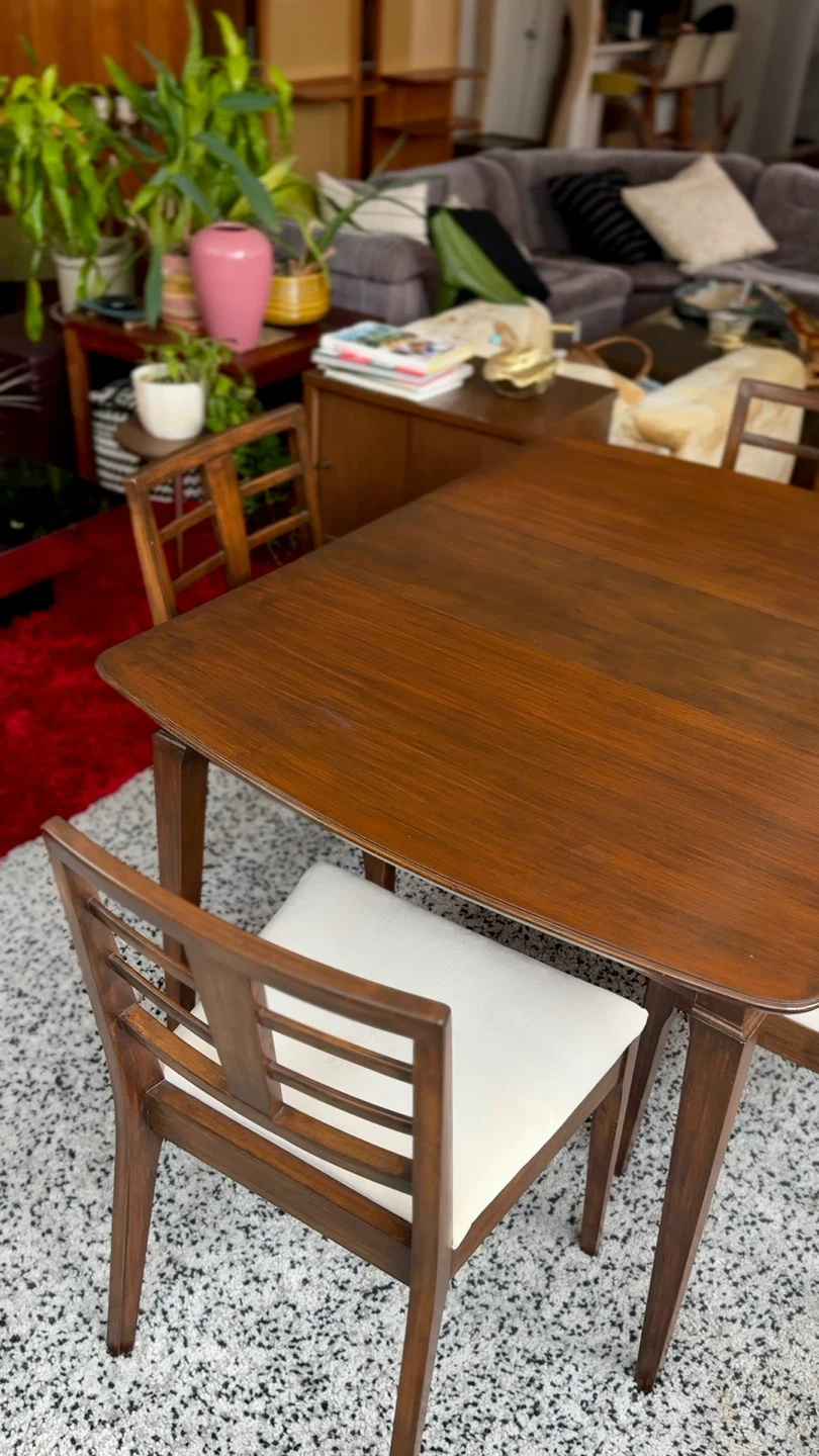 MCM Walnut Expanding Dining Set | 4 Chairs + Table/2 leaves - photo 5