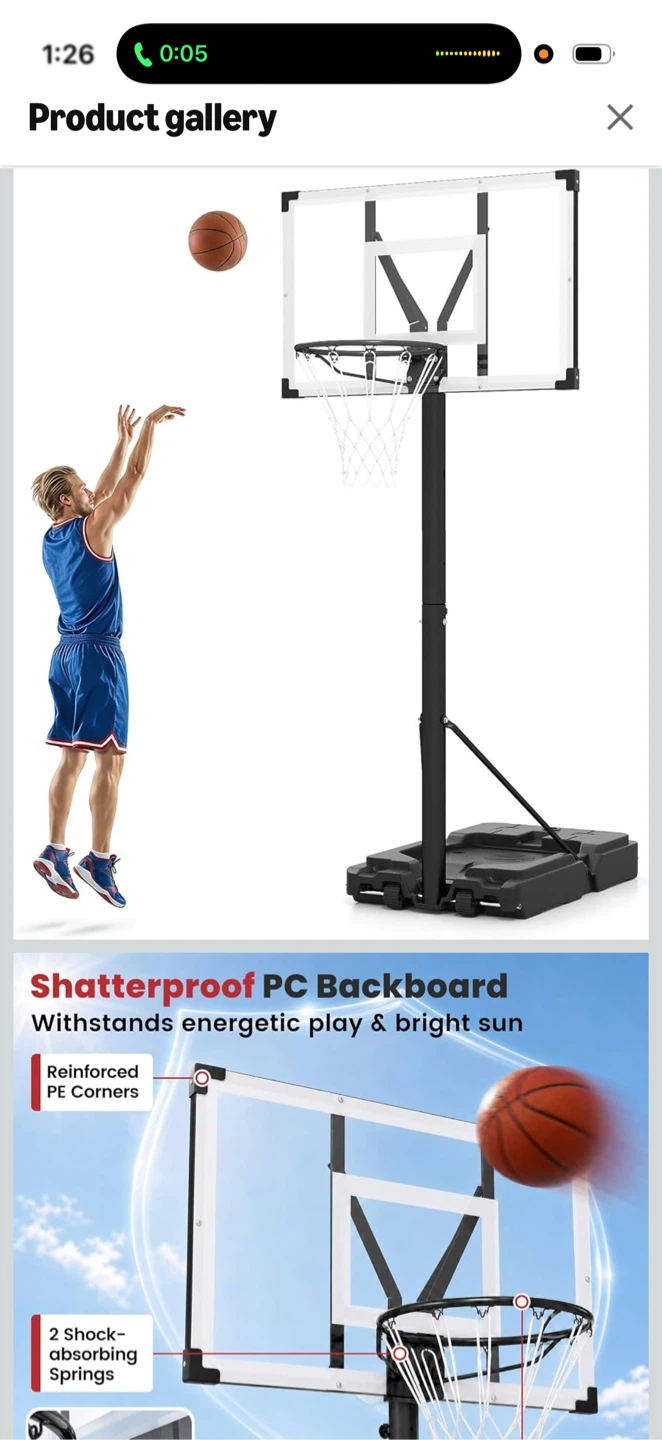 Adjustable Basketball Hoop System 44" Backboard - photo 2