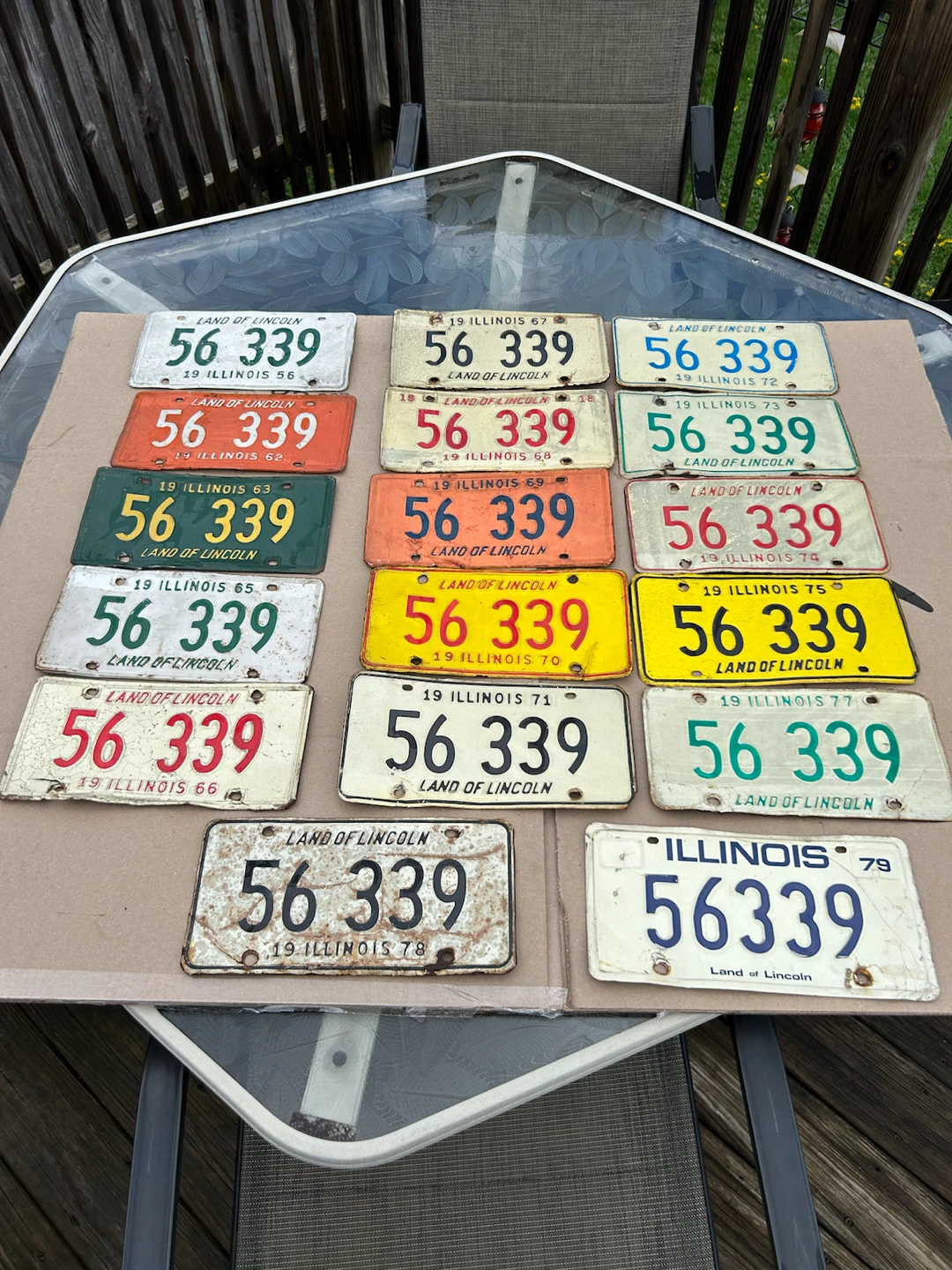 Collection of matching Illinois license plates multiple years