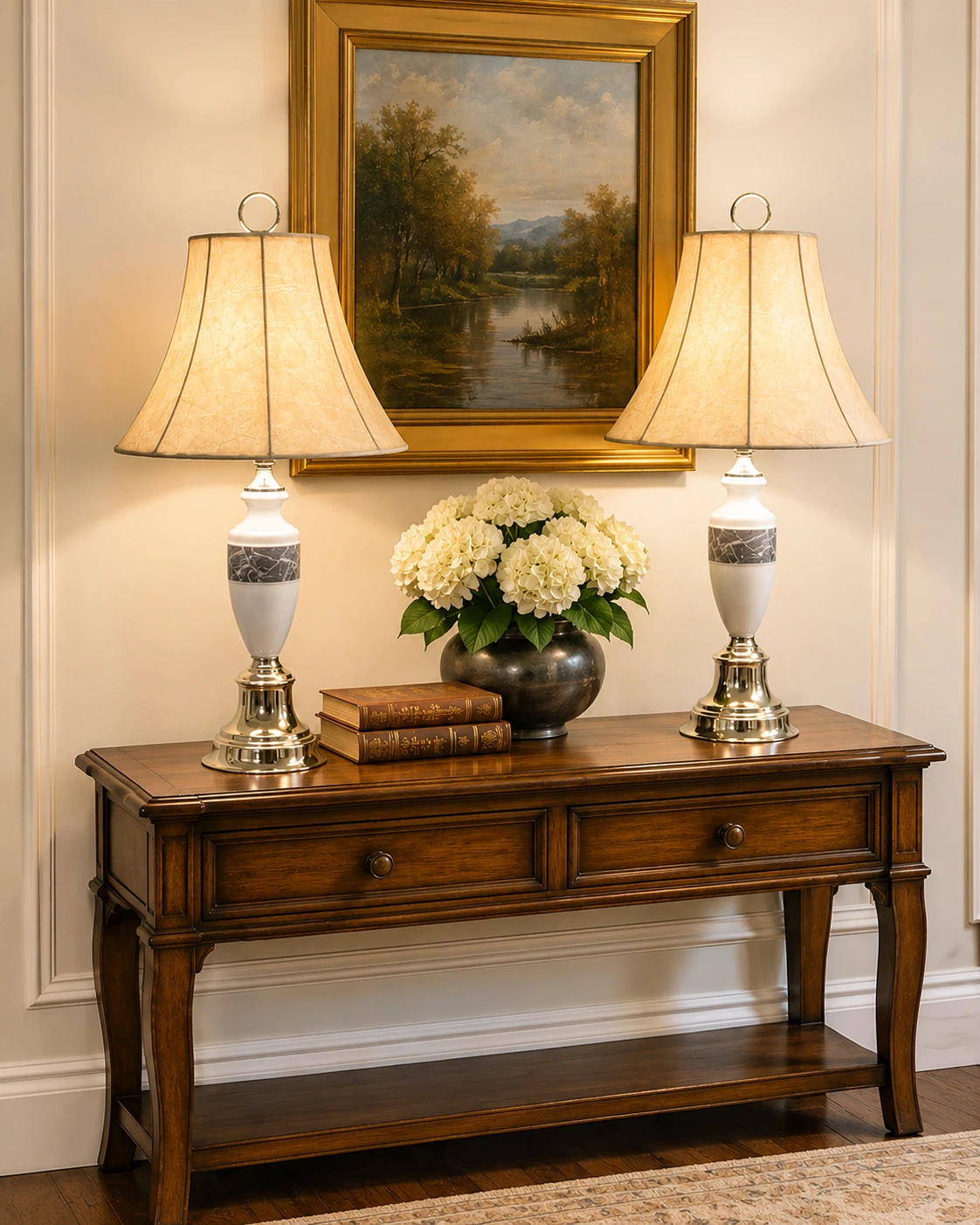 Pair of Table Lamps with White Ceramic Bases