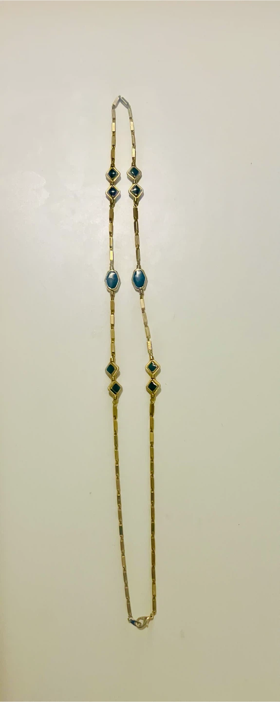Long Gold-Tone Necklace with Dark Blue Stones - photo 5