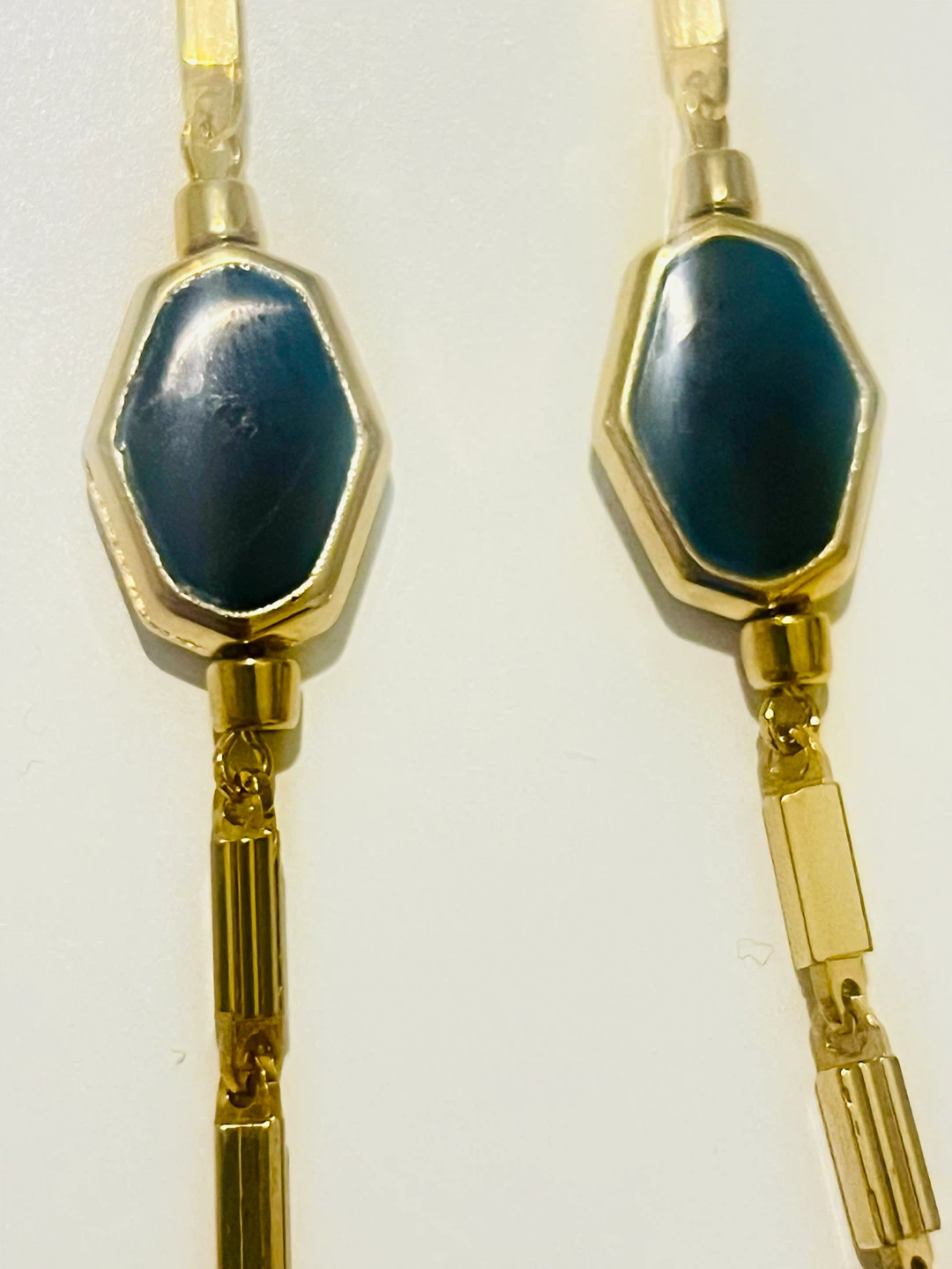 Long Gold-Tone Necklace with Dark Blue Stones - photo 3
