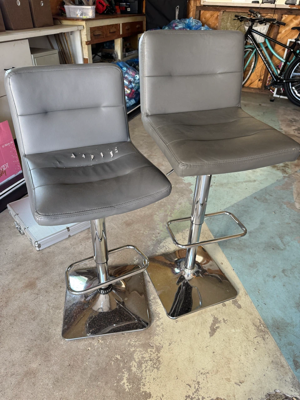 Grey Faux Leather Bar Stools (Set of 2)