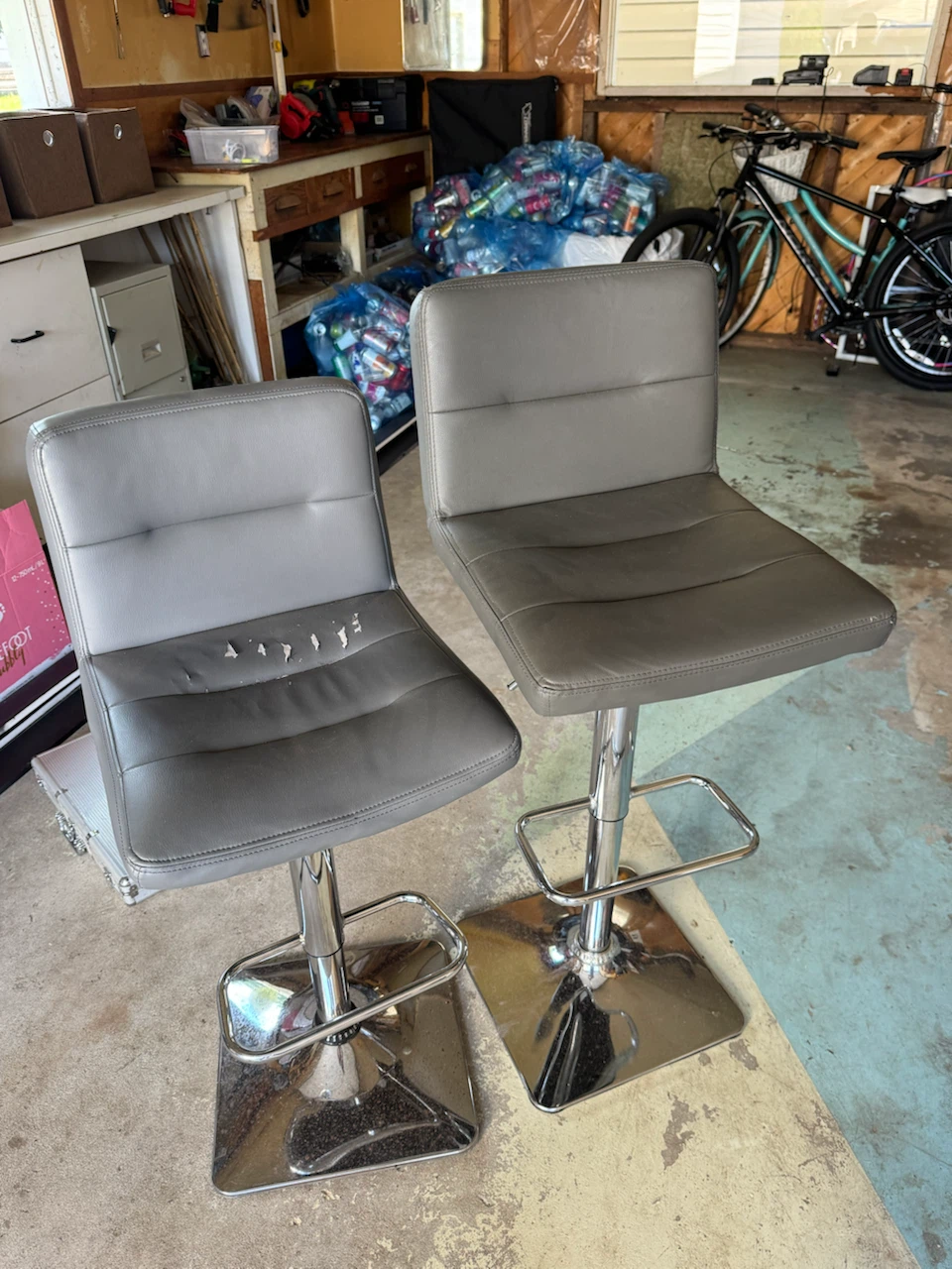 Grey Faux Leather Bar Stools (Set of 2) - photo 2