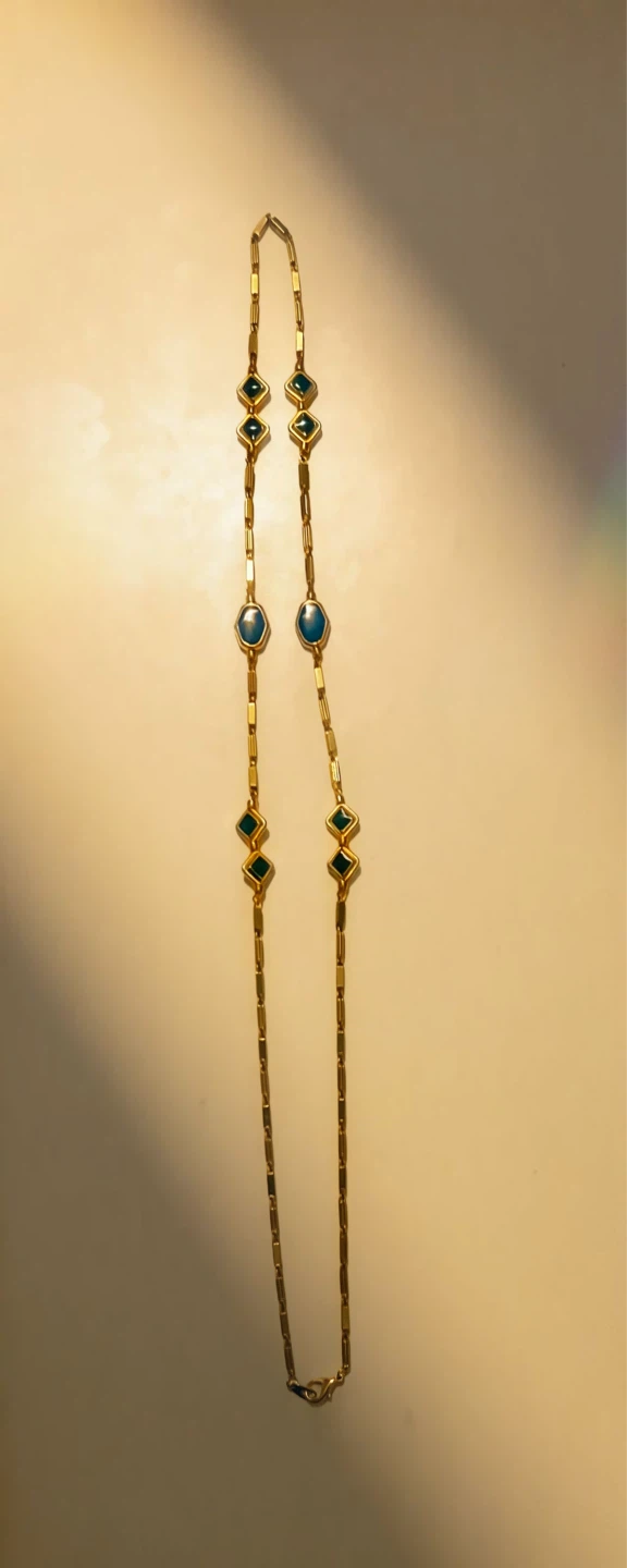 Long Gold-Tone Necklace with Dark Blue Stones