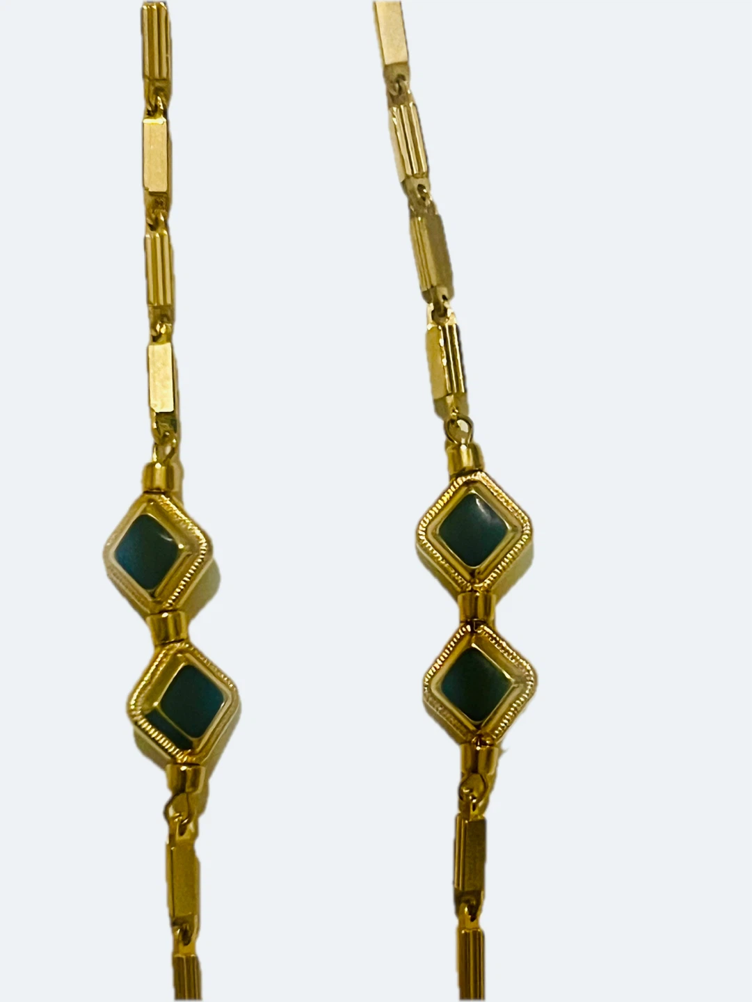 Long Gold-Tone Necklace with Dark Blue Stones - photo 2