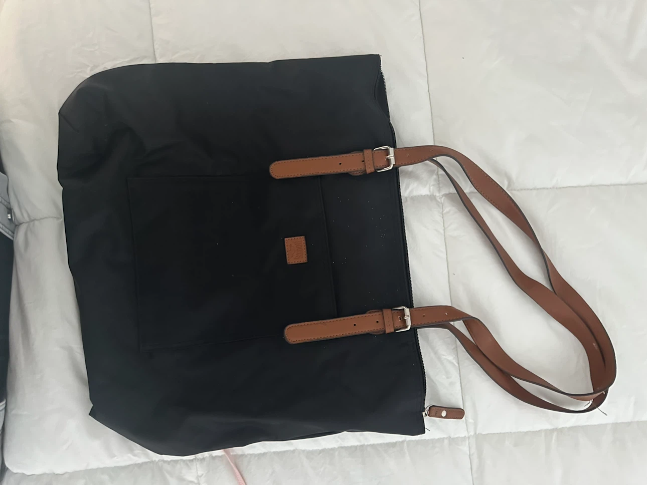Roots Black Tote Bag with Faux Leather Straps