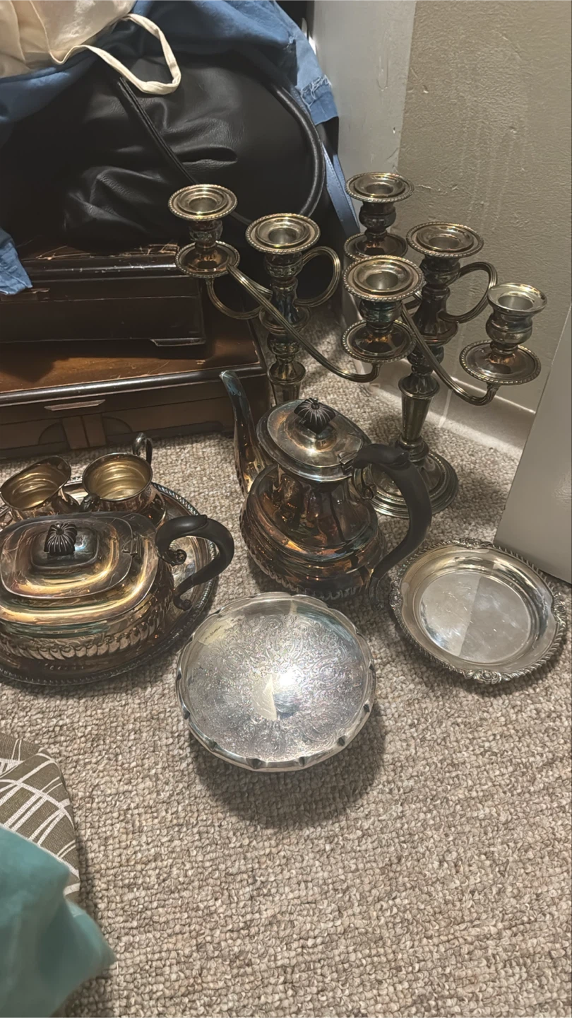 Assorted Silver Plated  teapot and candle set - photo 3