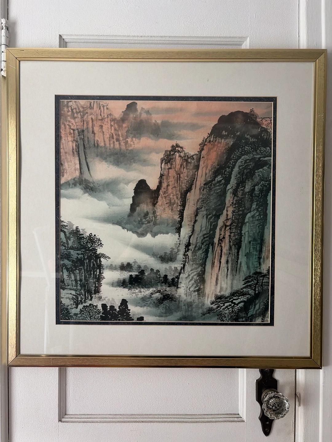Pair of Chinese Shan Shui Art Prints in Brass-Finish Frames - photo 5