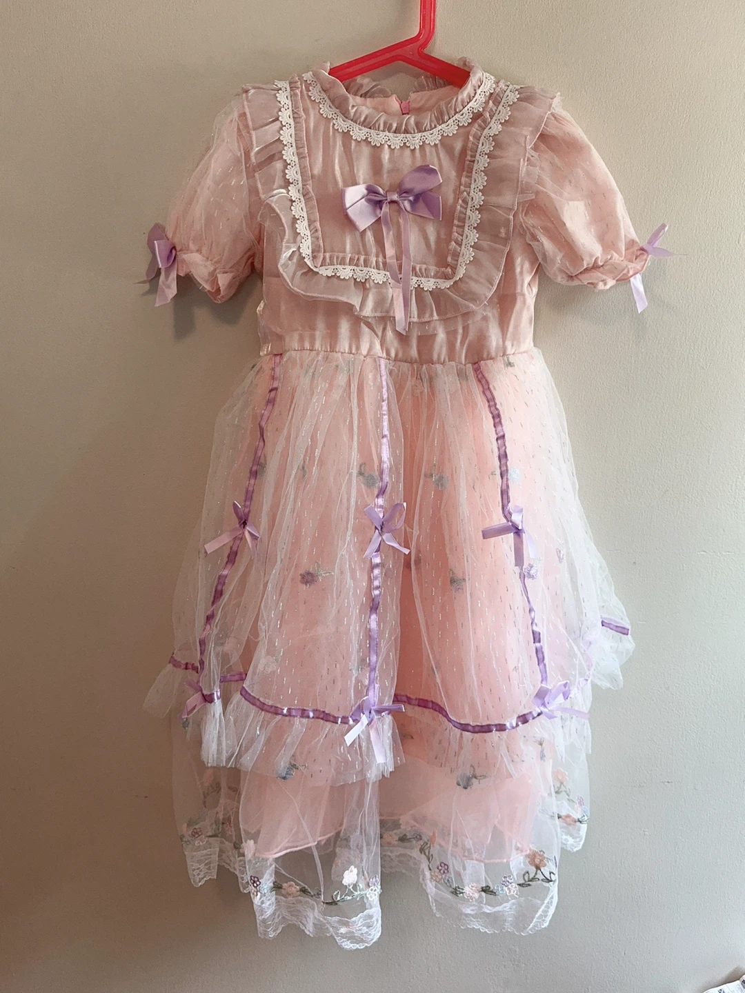 Pink Lace Dress with Bows 8-9T