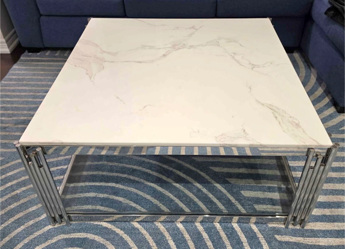 Square Coffee Table - White Marble Top, Chrome Legs