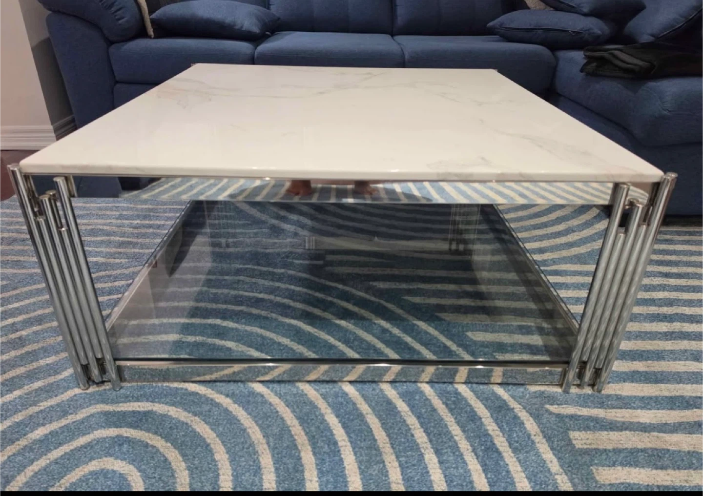 Square Coffee Table - White Marble Top, Chrome Legs - photo 2