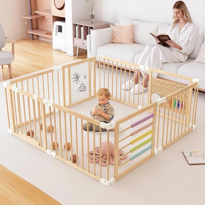 Foldable Wooden Playpen for Toddlers & Babies