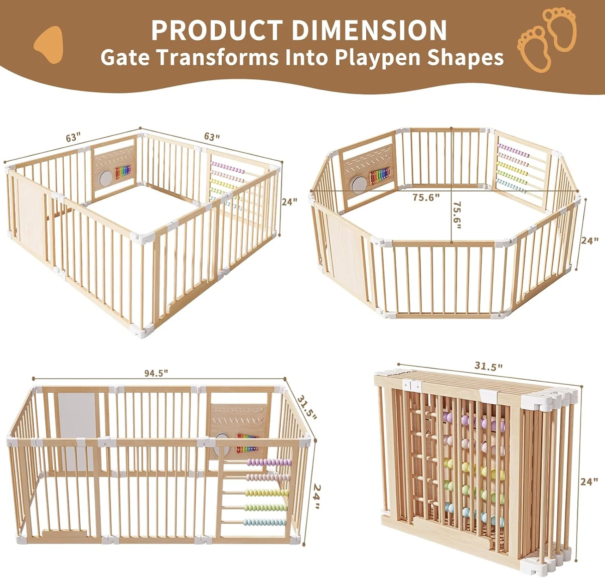 Foldable Wooden Playpen for Toddlers & Babies - photo 2