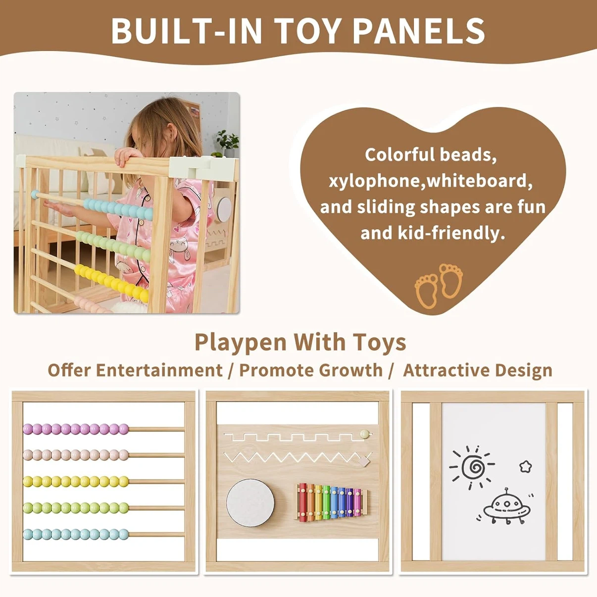 Foldable Wooden Playpen for Toddlers & Babies - photo 3