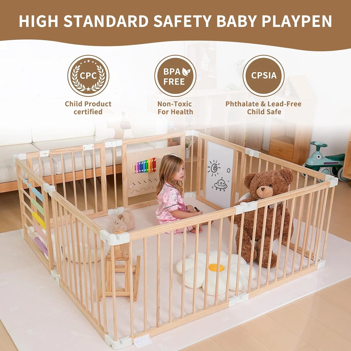 Foldable Wooden Playpen for Toddlers & Babies - photo 4