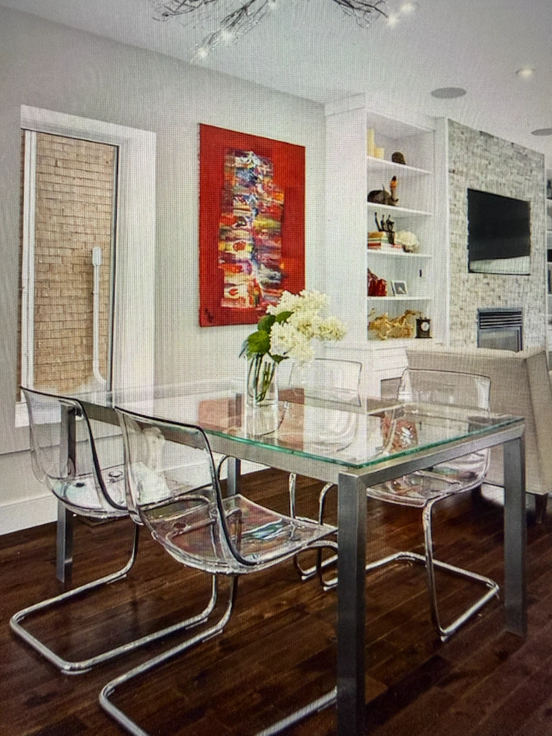 MUST GO - Tempered Glass Dining Table + 4 Acrylic Chairs
