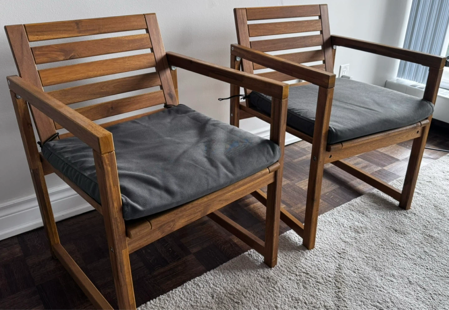 2 Outdoor Wooden Armchairs with Cushions – Excellent Condition - photo 4