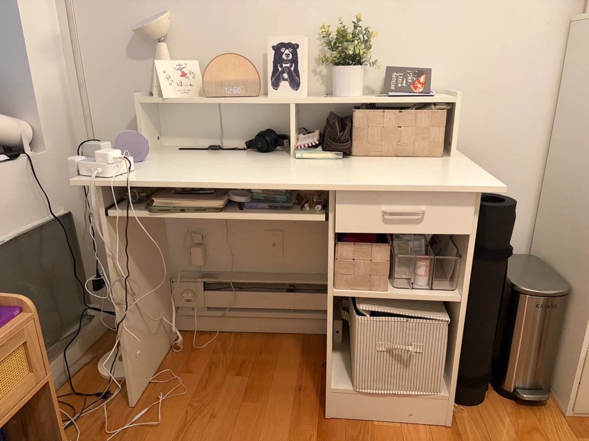 White Desk with Hutch and Drawer - photo 2