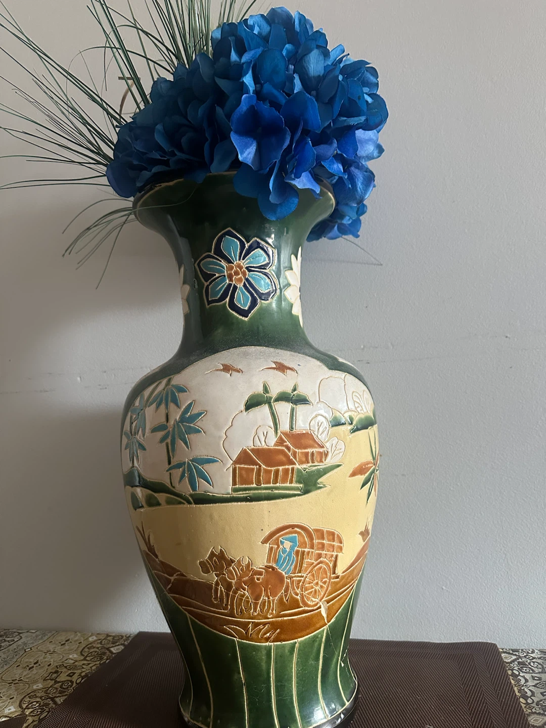 Decorative Ceramic Vase with Village Scene