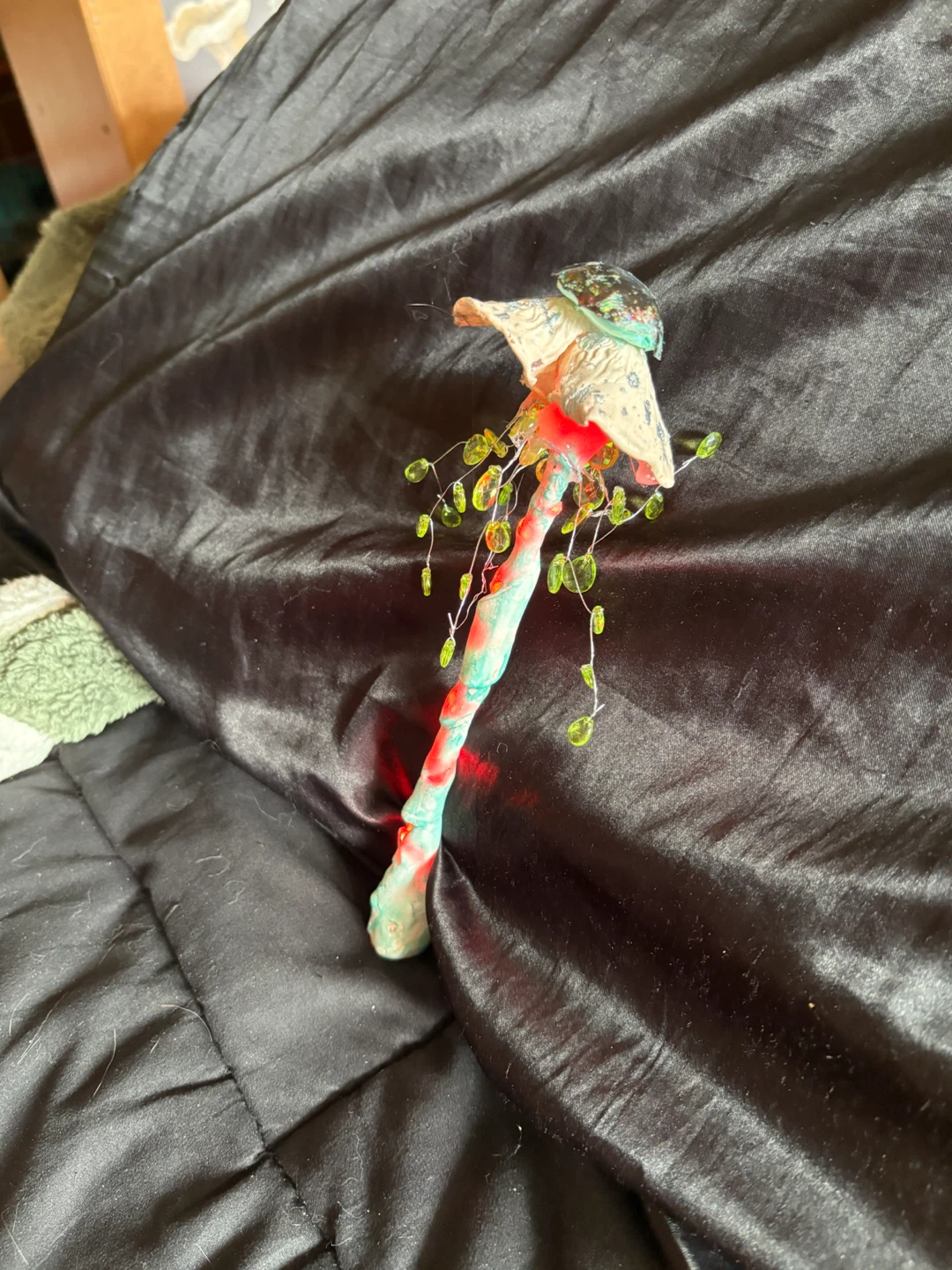 Handmade Ceramic Mushroom Wand with Green Beads - photo 3
