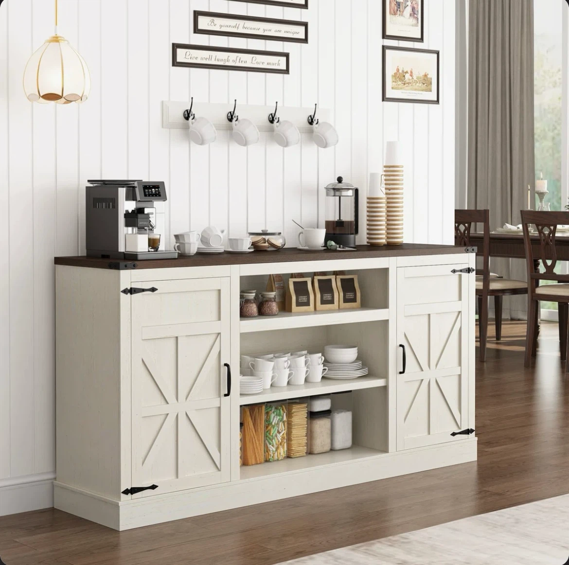 Farmhouse Storage Cabinet with Power Outlet & USB Ports