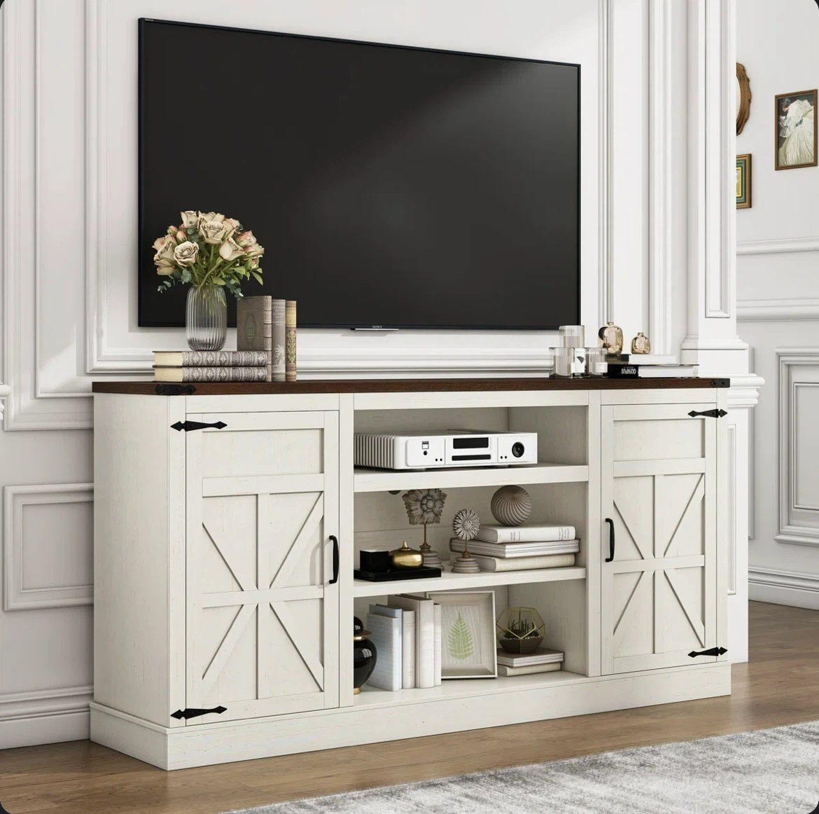 Farmhouse Storage Cabinet with Power Outlet & USB Ports - photo 3