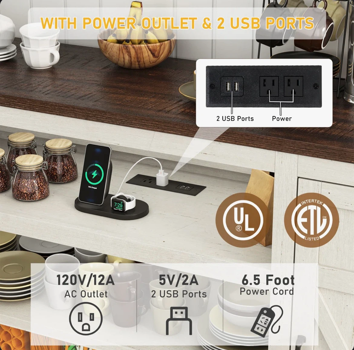 Farmhouse Storage Cabinet with Power Outlet & USB Ports - photo 4
