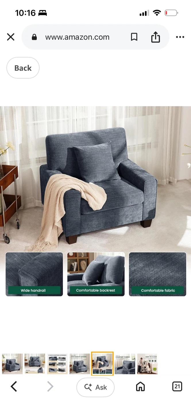 Blue Chenille Armchair with Solid Wood Legs - photo 4