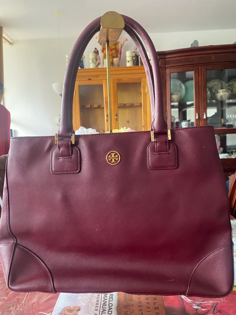 Tory Burch Burgundy Leather Tote Bag