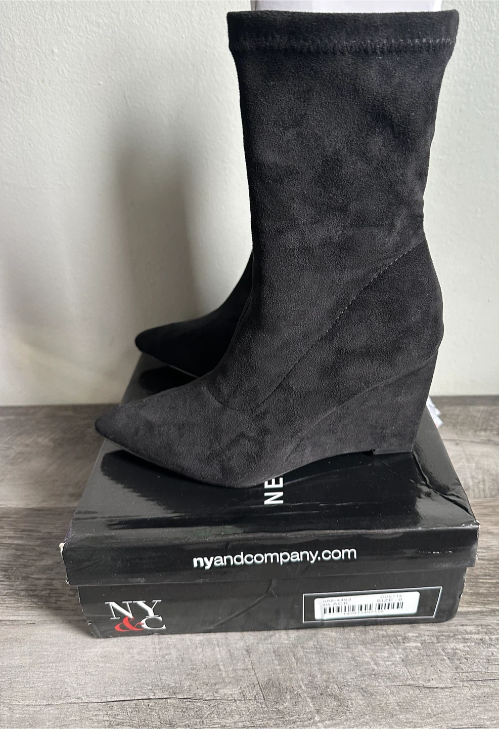 NY & Company "Odette" Black Wedge Ankle Boots - Size 6