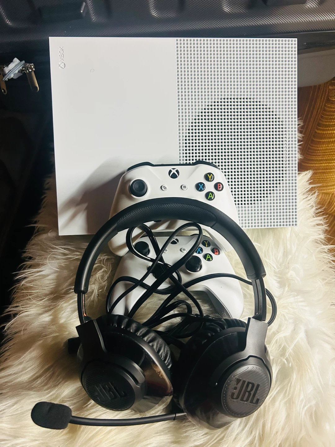 Xbox One S Console with two controllers
