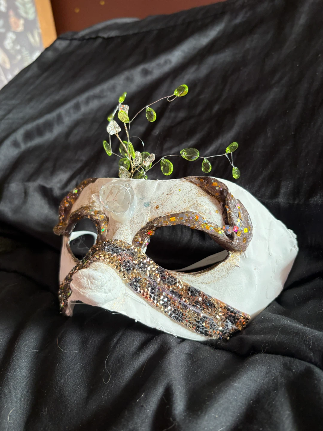 Hand-decorated Masquerade Mask with Green Beading - photo 2