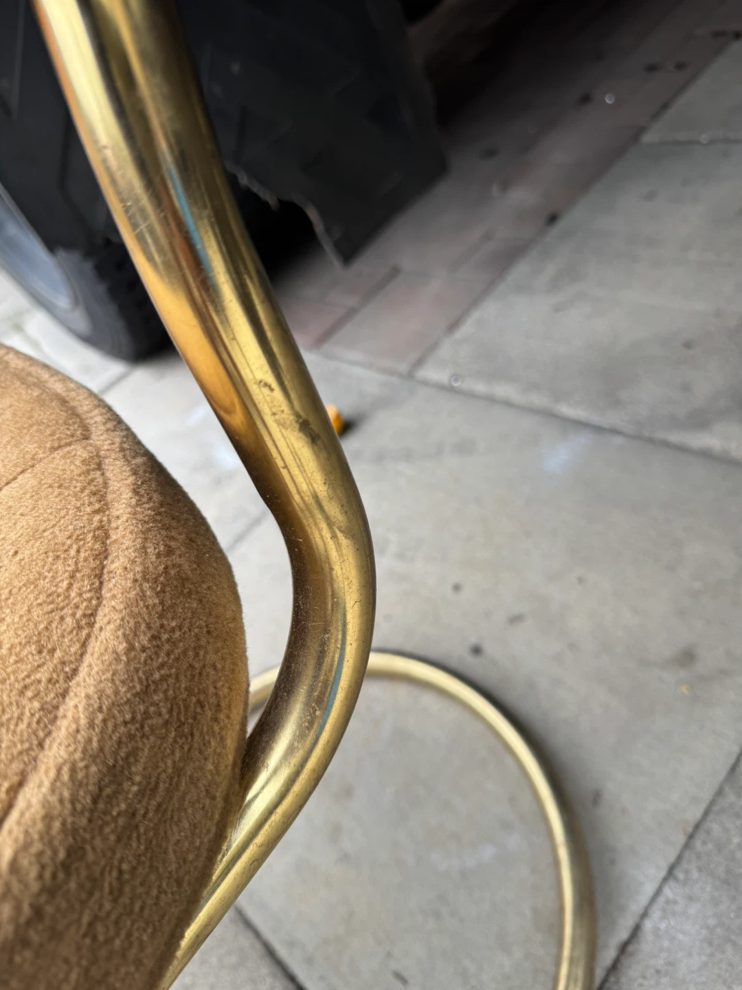 Brown Upholstered Chair with Gold Frame