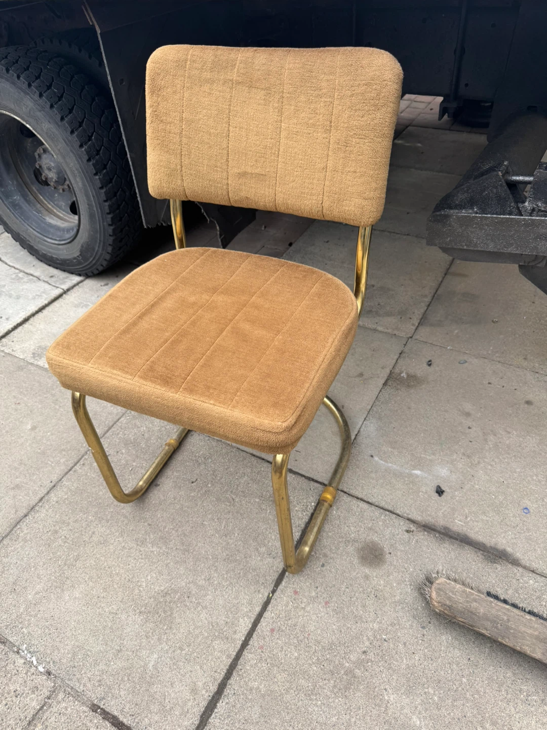 Brown Upholstered Chair with Gold Frame - photo 2