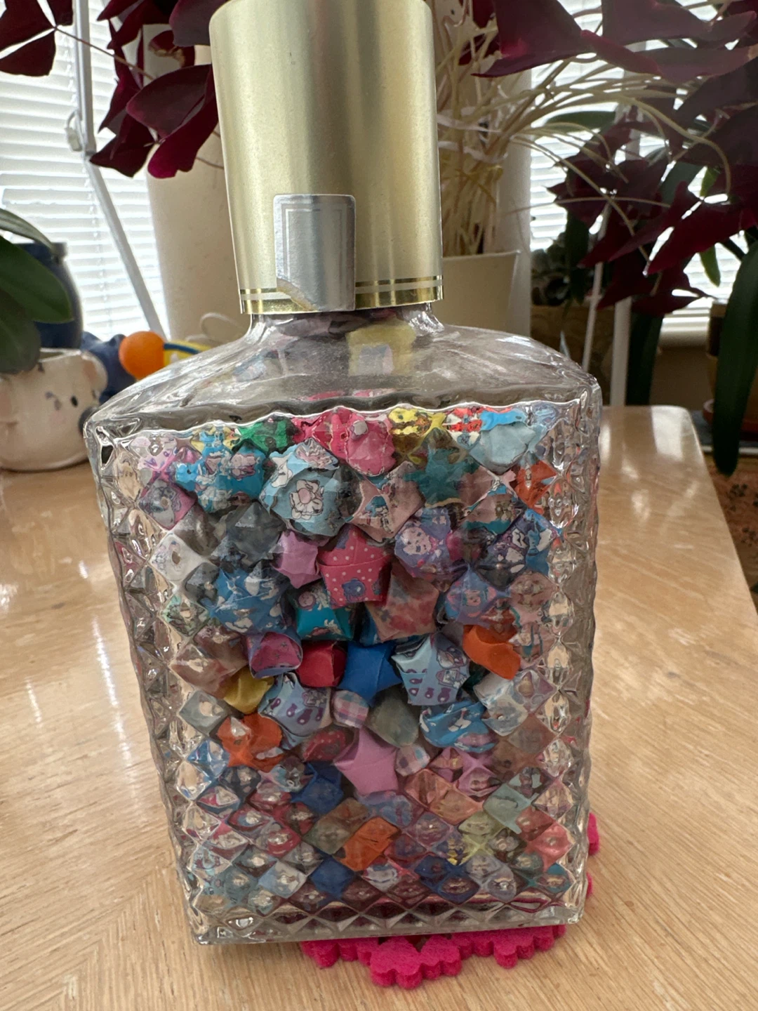Decorative Glass Bottle Filled with Origami Stars