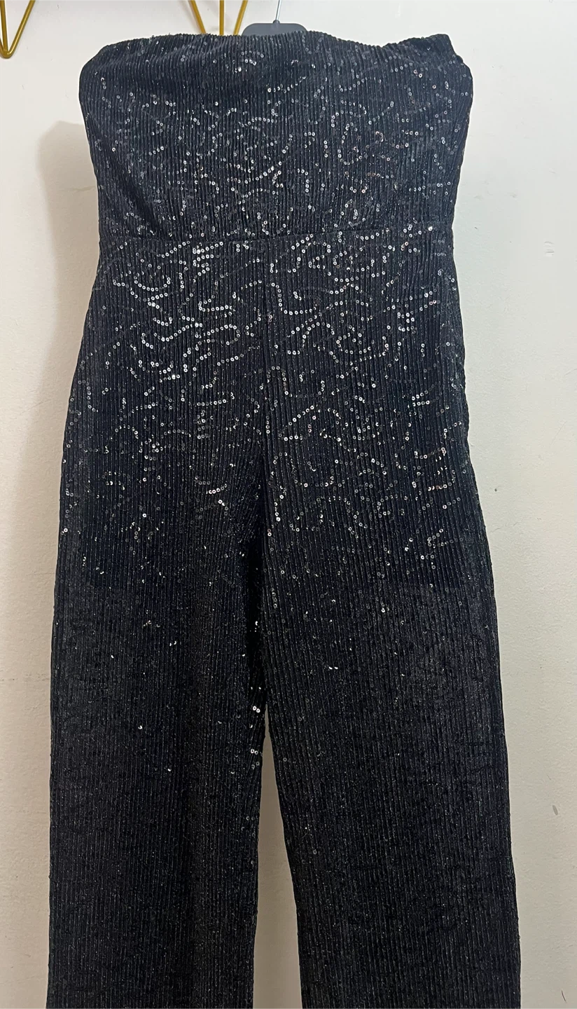 Black Sequin Strapless Jumpsuit XXS. - photo 2
